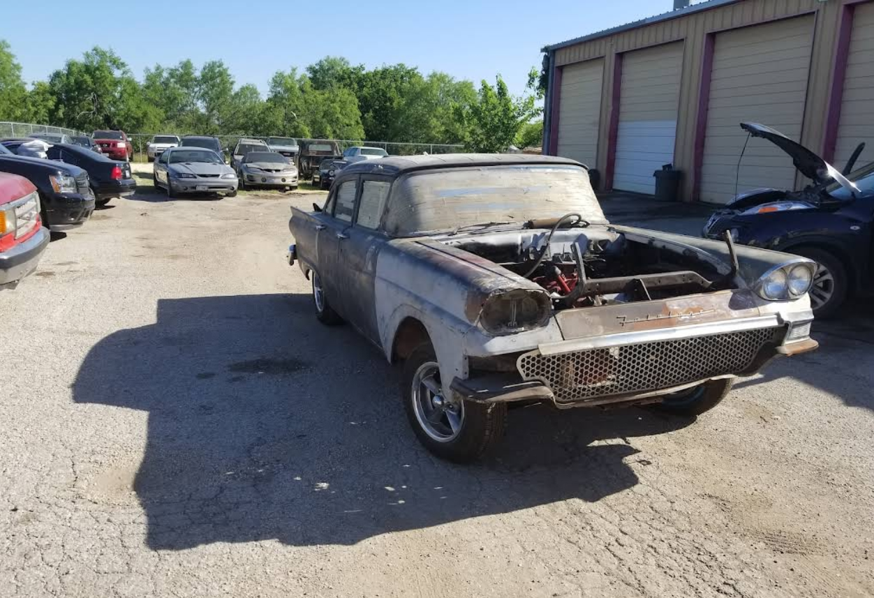 Classic Ford restoration project in the yard